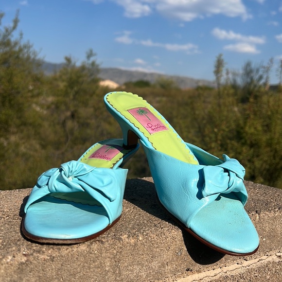 Lilly Pulitzer Baby Blue Nappa Kitten Heel Sandals Made in Italy - Picture 2 of 16